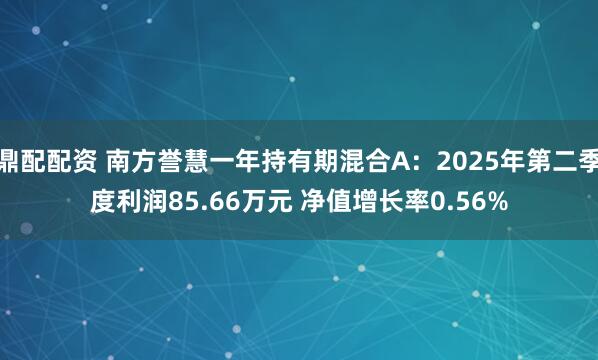 鼎配配资 南方誉慧一年持有期混合A：2025年第二季度利润85.66万元 净值增长率0.56%