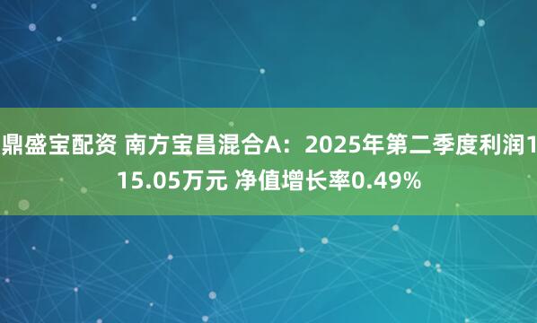 鼎盛宝配资 南方宝昌混合A：2025年第二季度利润115.05万元 净值增长率0.49%