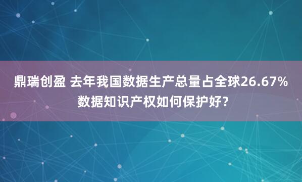 鼎瑞创盈 去年我国数据生产总量占全球26.67% 数据知识产权如何保护好？